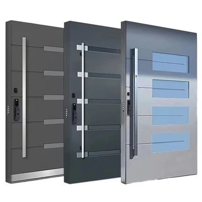 Modèn Balanse Ouvèti Devan Pòt Antre Bwa Aliminyòm Alloy Metal Fè Eksteryè Sekirite Pòt Pòt Eksteryè Pou Kay